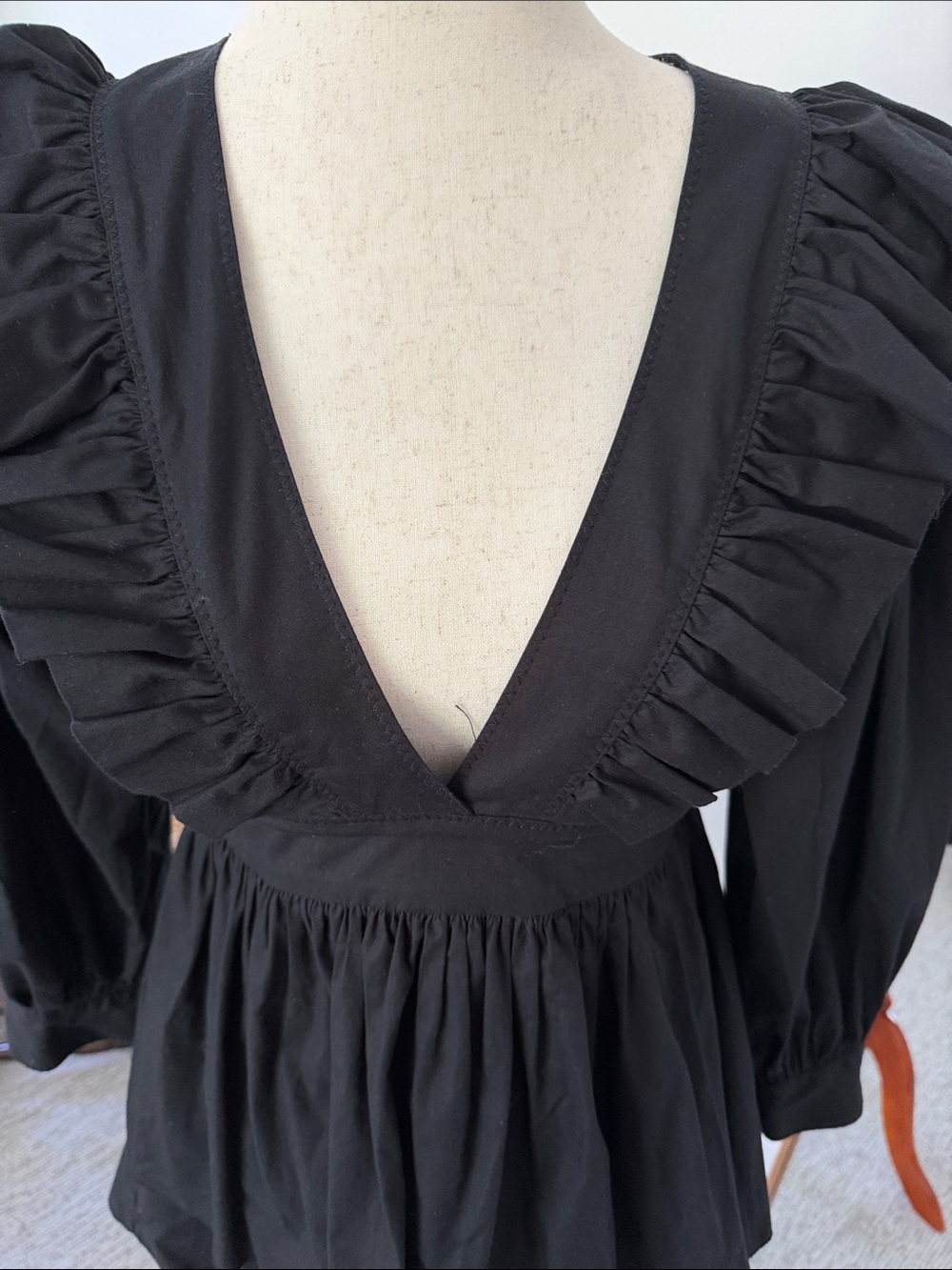 Black V-Neck Ruffle Mini Dress - Picture 3 of 12